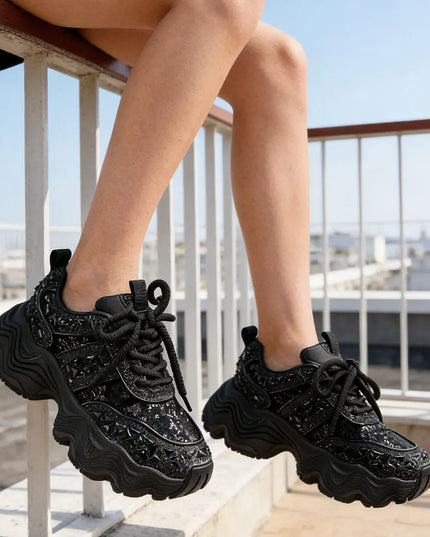 Pantofi Sport De Dama,Din piele Ecologica,Cu Pietre,D1364,Negru OEM