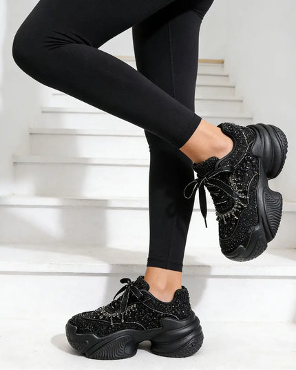 Pantofi sport De dama,Din material Textil Cu Strasuri, D1381, Negru OEM