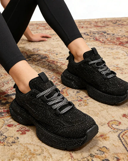 Pantofi Sport De dama,Din piele ecologica intoarsa,Cu Strasuri,D1397,Negru OEM