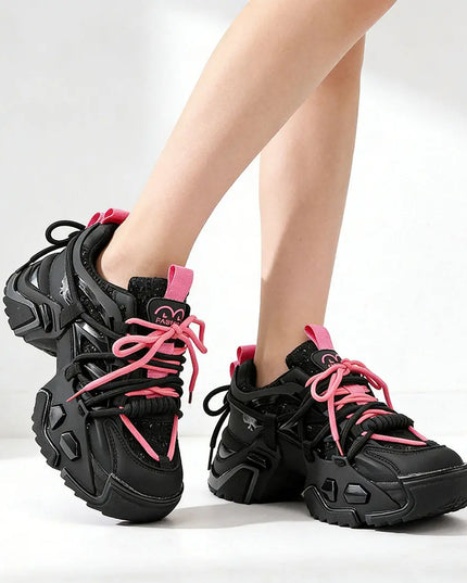 Pantofi Sport De Dama,Din piele Ecologica,Cu Insertii De Paiete,D1363,Negru Cu Roz OEM