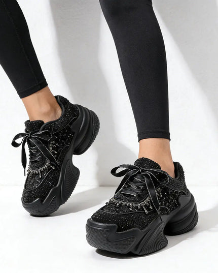 Pantofi sport De dama,Din material Textil Cu Strasuri, D1381, Negru OEM