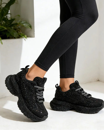 Pantofi Sport De dama,Din piele ecologica intoarsa,Cu Strasuri,D1397,Negru OEM