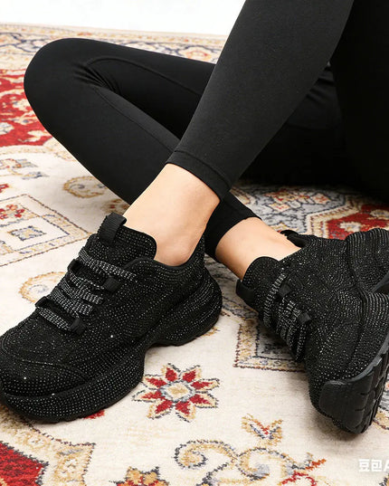 Pantofi Sport De dama,Din piele ecologica intoarsa,Cu Strasuri,D1397,Negru OEM