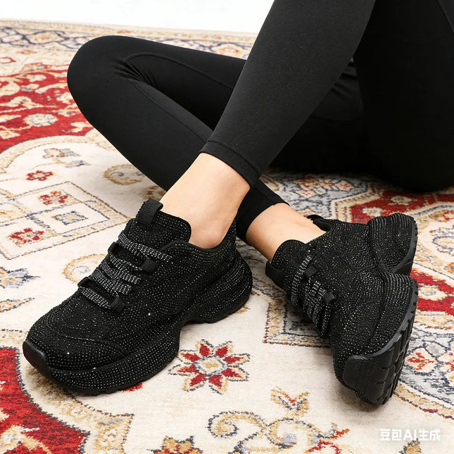 Pantofi Sport De dama,Din piele ecologica intoarsa,Cu Strasuri,D1397,Negru OEM