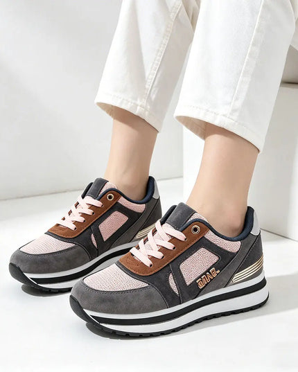 Pantofi sport de dama,D1311,Cu talpa flatform si garnituri din piele ecologica intoarsa,Roz OEM