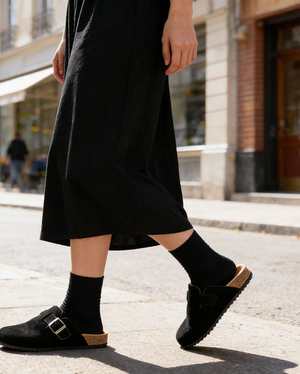 Papuci Casual De Dama din piele intoarsa ecologica, SA48 - Negru
