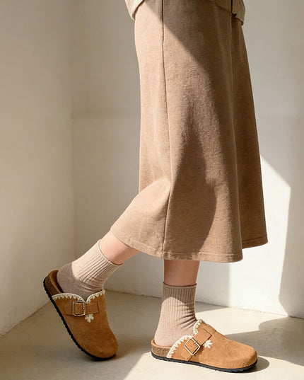 Papuci Casual De Dama din piele intoarsa ecologica, SA49 - Camel