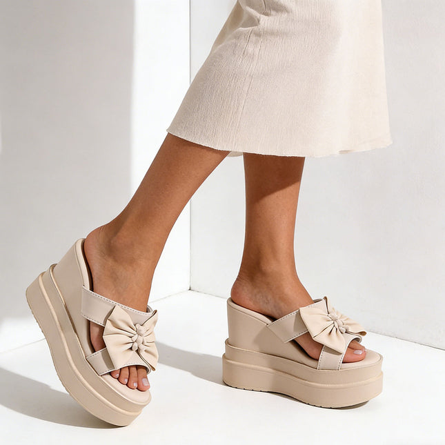 Papuci Casual De Dama,Cu platforma,Din Piele Ecologica,SA18,Bej