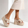 Papuci Casual De Dama,Cu platforma,Din Piele Ecologica,SA18,Bej
