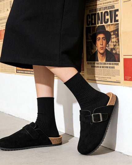 Papuci Casual De Dama din piele intoarsa ecologica, SA48 - Negru