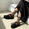 Papuci Casual De Dama,Din piele intoarsa ecologica,SA50,Negru cu Leopard