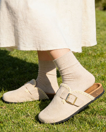 Papuci Casual De Dama,Din piele intoarsa ecologica,SA49,Bej
