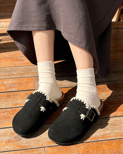 Papuci Casual De Dama din piele intoarsa ecologica, SA49 - Negru