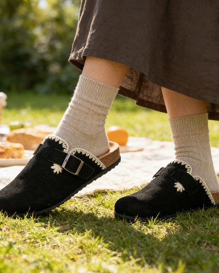 Papuci Casual De Dama din piele intoarsa ecologica, SA49 - Negru