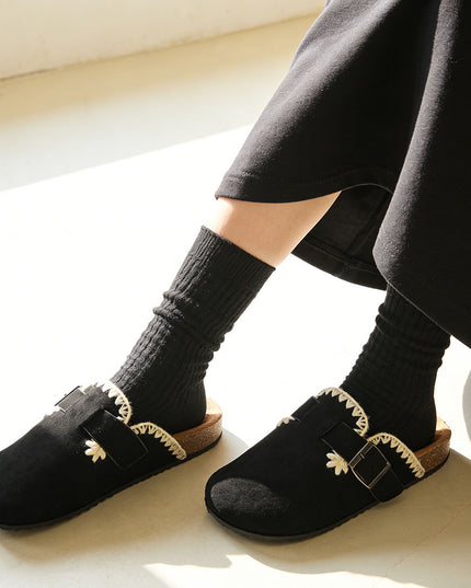 Papuci Casual De Dama din piele intoarsa ecologica, SA49 - Negru