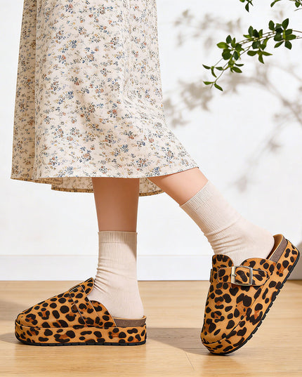 Papuci Casual De Dama din piele intoarsa ecologica, SA50 - Leopard