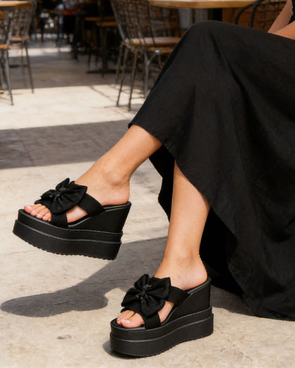 Papuci Casual De Dama,Cu platforma,Din Piele Ecologica,SA18,Negru