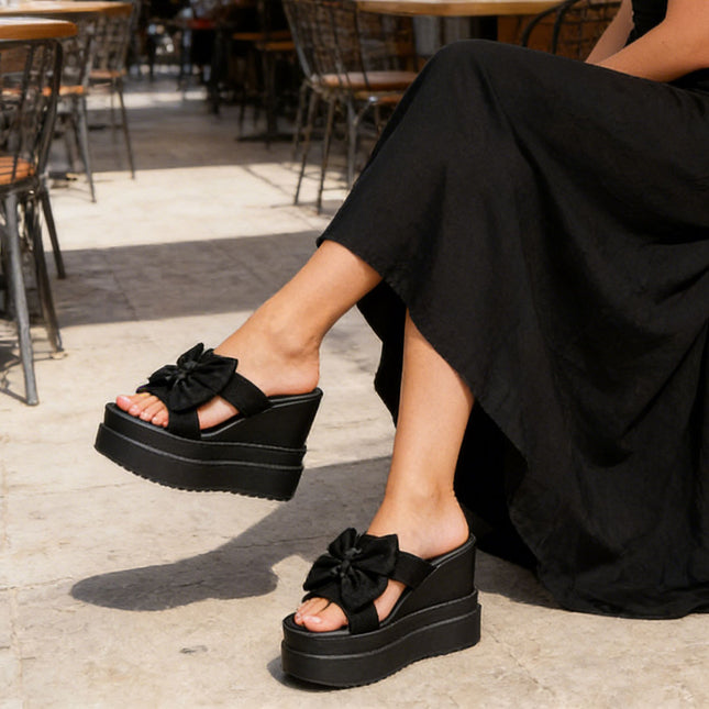 Papuci Casual De Dama,Cu platforma,Din Piele Ecologica,SA18,Negru