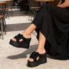 Papuci Casual De Dama,Cu platforma,Din Piele Ecologica,SA18,Negru