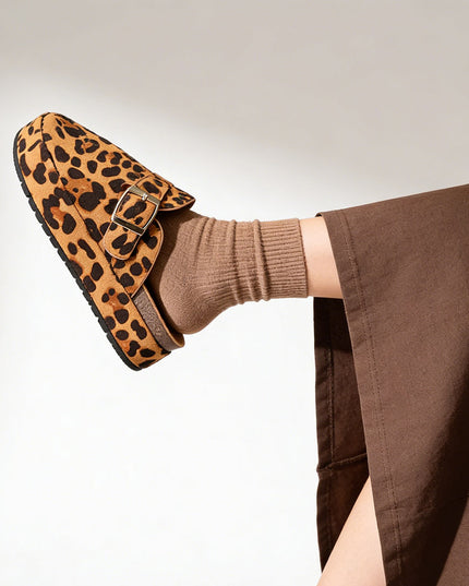 Papuci Casual De Dama din piele intoarsa ecologica, SA50 - Leopard