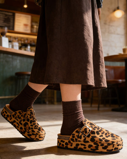 Papuci Casual De Dama din piele intoarsa ecologica, SA50 - Leopard