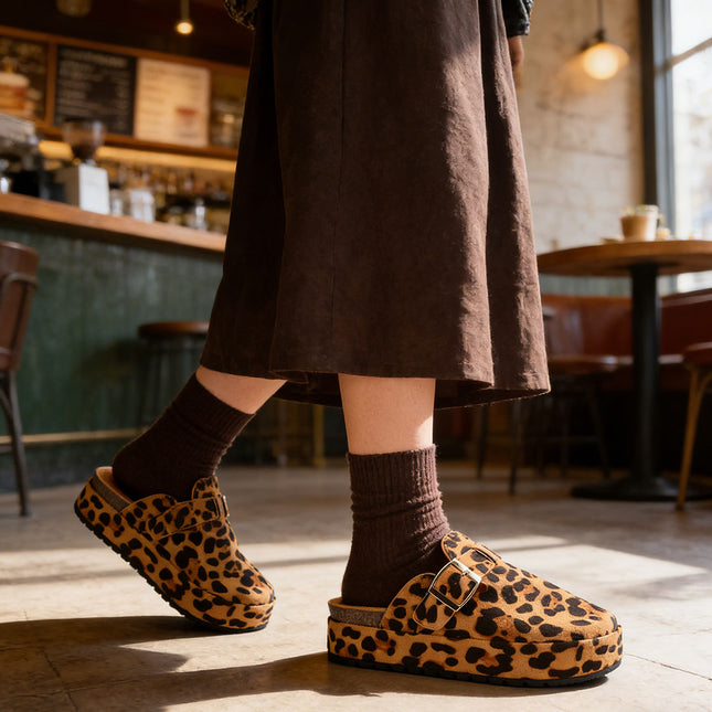 Papuci Casual De Dama,Din piele intoarsa ecologica,SA50,Leopard