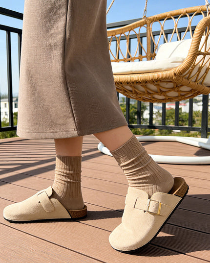 Papuci Casual De Dama,Din piele intoarsa ecologica,SA48,Bej