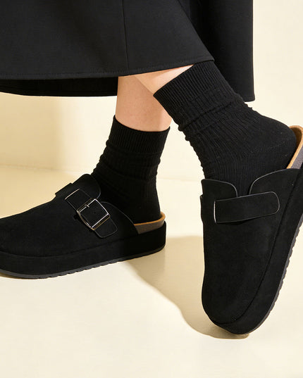 Papuci Casual De Dama din piele intoarsa ecologica, SA50 - Negru