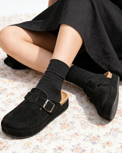 Papuci Casual De Dama din piele intoarsa ecologica, SA50 - Negru