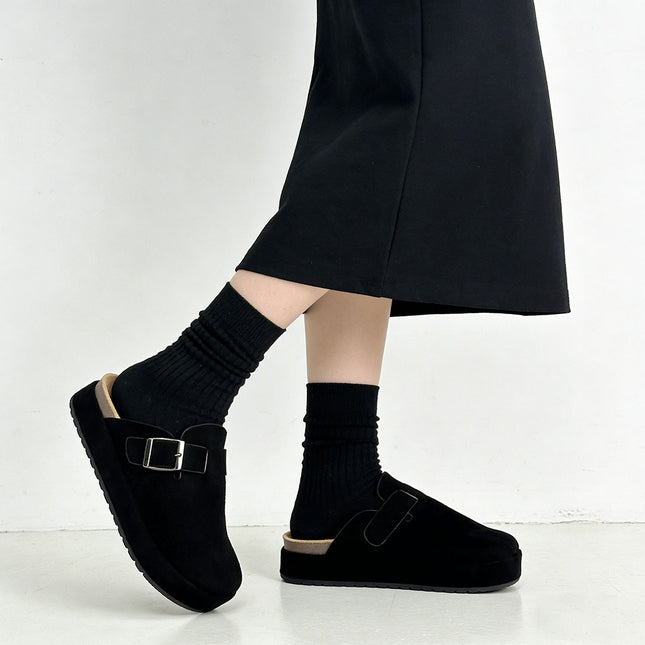 Papuci Casual De Dama,Din piele intoarsa ecologica,SA50,Negru