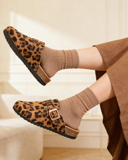 Papuci Casual De Dama din piele intoarsa ecologica, SA48 - Leopard