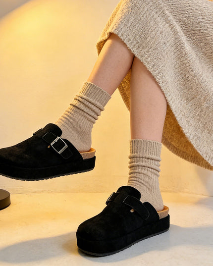 Papuci Casual De Dama din piele intoarsa ecologica, SA50 - Negru
