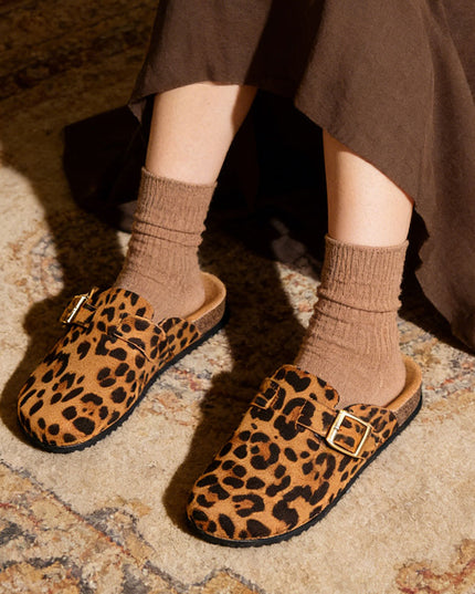 Papuci Casual De Dama din piele intoarsa ecologica, SA48 - Leopard