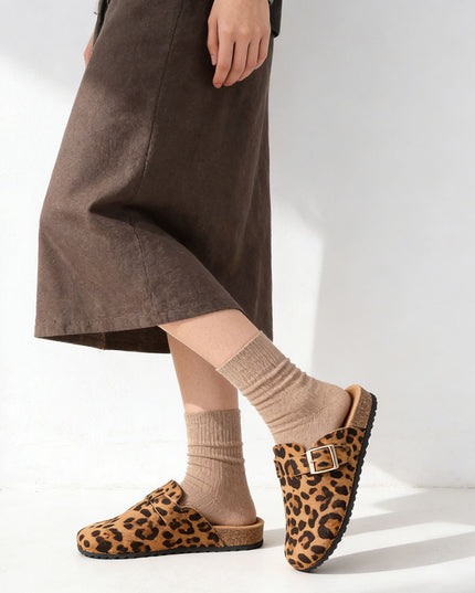 Papuci Casual De Dama din piele intoarsa ecologica, SA48 - Leopard