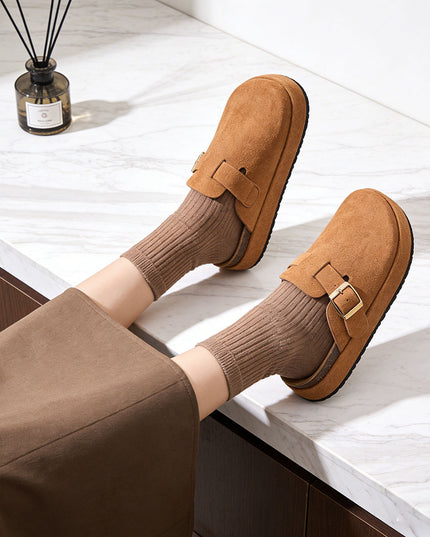 Papuci Casual De Dama din piele intoarsa ecologica, SA50 - Camel