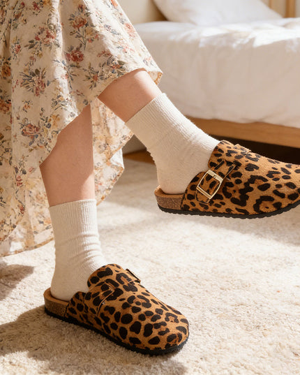Papuci Casual De Dama din piele intoarsa ecologica, SA48 - Leopard