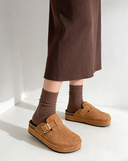 Papuci Casual De Dama din piele intoarsa ecologica, SA50 - Camel