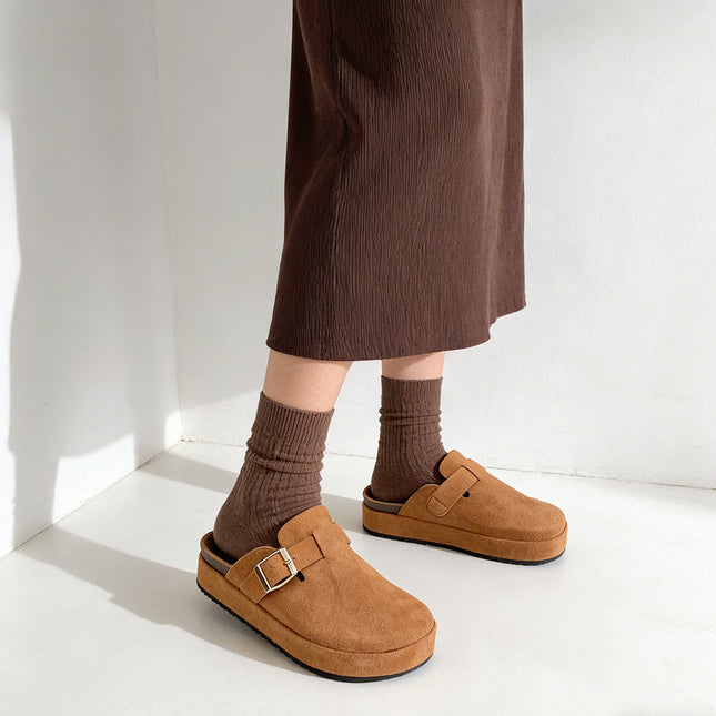 Papuci Casual De Dama,Din piele intoarsa ecologica,SA50,Camel