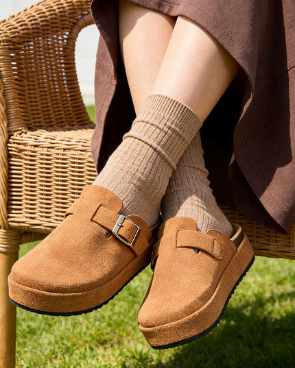 Papuci Casual De Dama din piele intoarsa ecologica, SA50 - Camel
