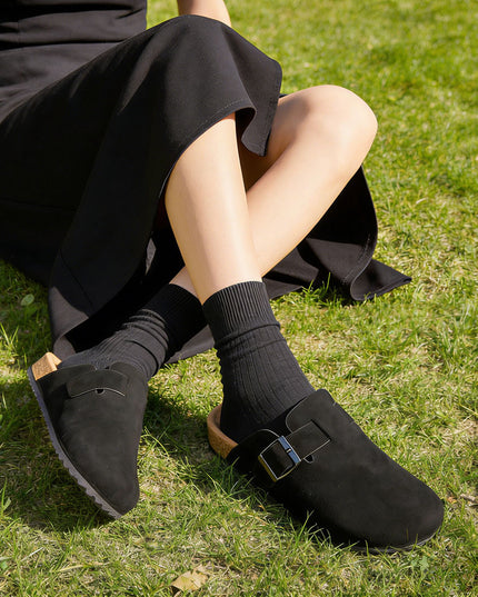 Papuci Casual De Dama din piele intoarsa ecologica, SA48 - Negru