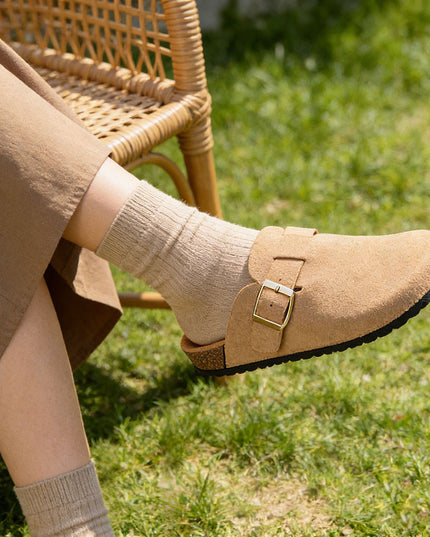 Papuci Casual De Dama din piele intoarsa ecologica, SA48 - Kaki