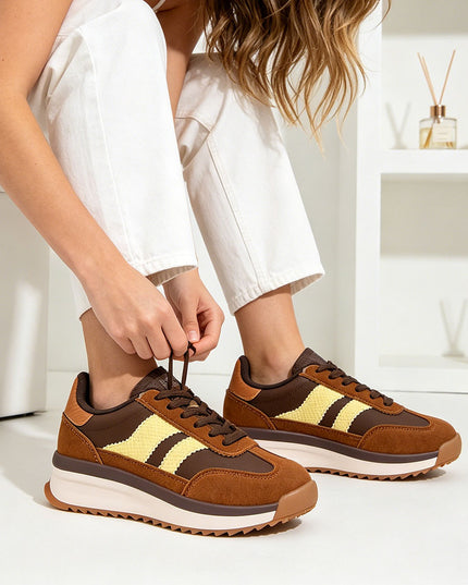 Pantofi Sport De Dama din Piele Ecologica Intoarsa, D1445 - Maro