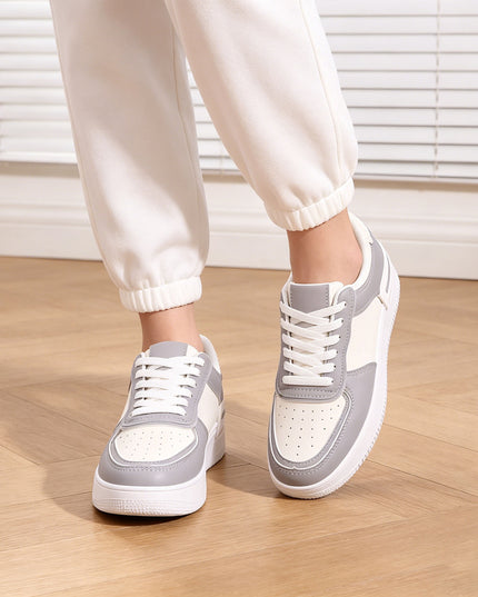 Pantofi Sport De Dama din piele ecologica, D1477 - Alb cu Gri
