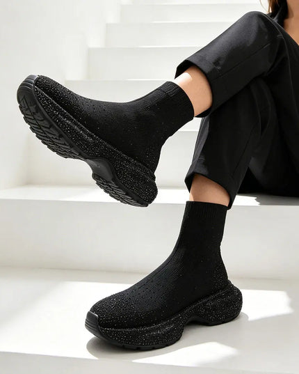 Pantofi Sport Inalti De Dama,Cu model sosete,D1384,Negru OEM