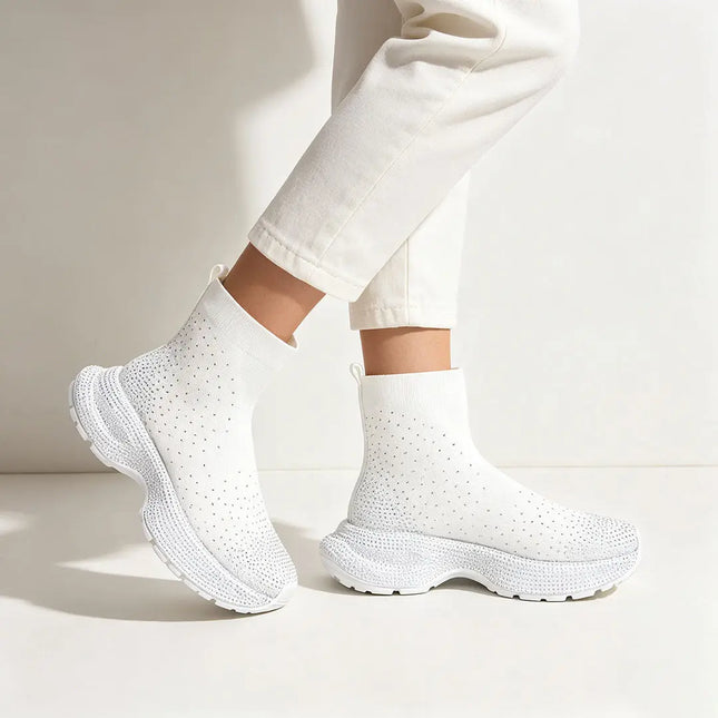 Pantofi Sport Inalti De Dama,Cu model sosete,D1384,Alb OEM