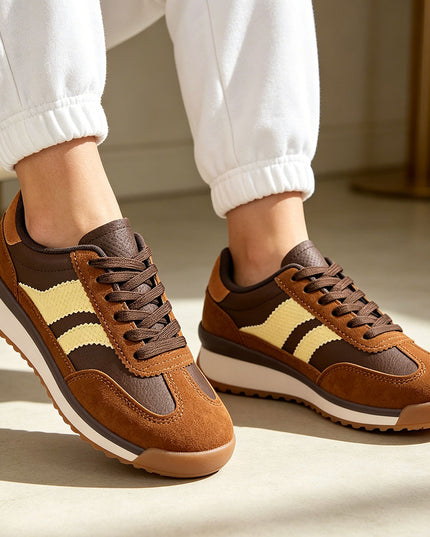 Pantofi Sport De Dama din Piele Ecologica Intoarsa, D1445 - Maro
