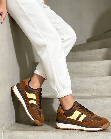 Pantofi Sport De Dama din Piele Ecologica Intoarsa, D1445 - Maro