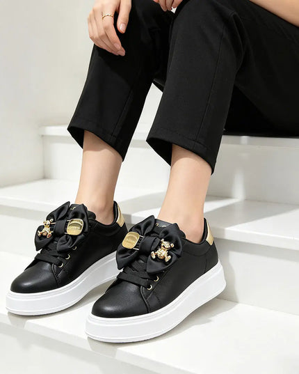 Pantofi Sport De Dama,Din piele Ecologica,Cu Fundita Mantarme,D1356,Negru OEM
