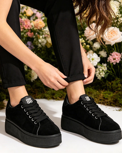 Pantofi Sport De Dama din Piele Ecologica Intoarsa, D1433 - Negru