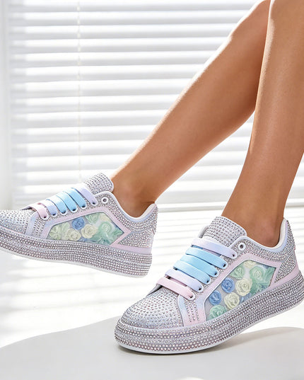 Pantofi Sport De Dama cu platforma cu strasuri stralucitoare, D1417 - Albastru